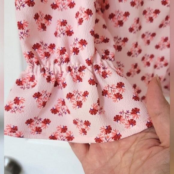 Hill House Pink Posey Millie Crepe Long Sleeve Blouse with Keyhole & Ruffle Trim - Picture 3 of 4